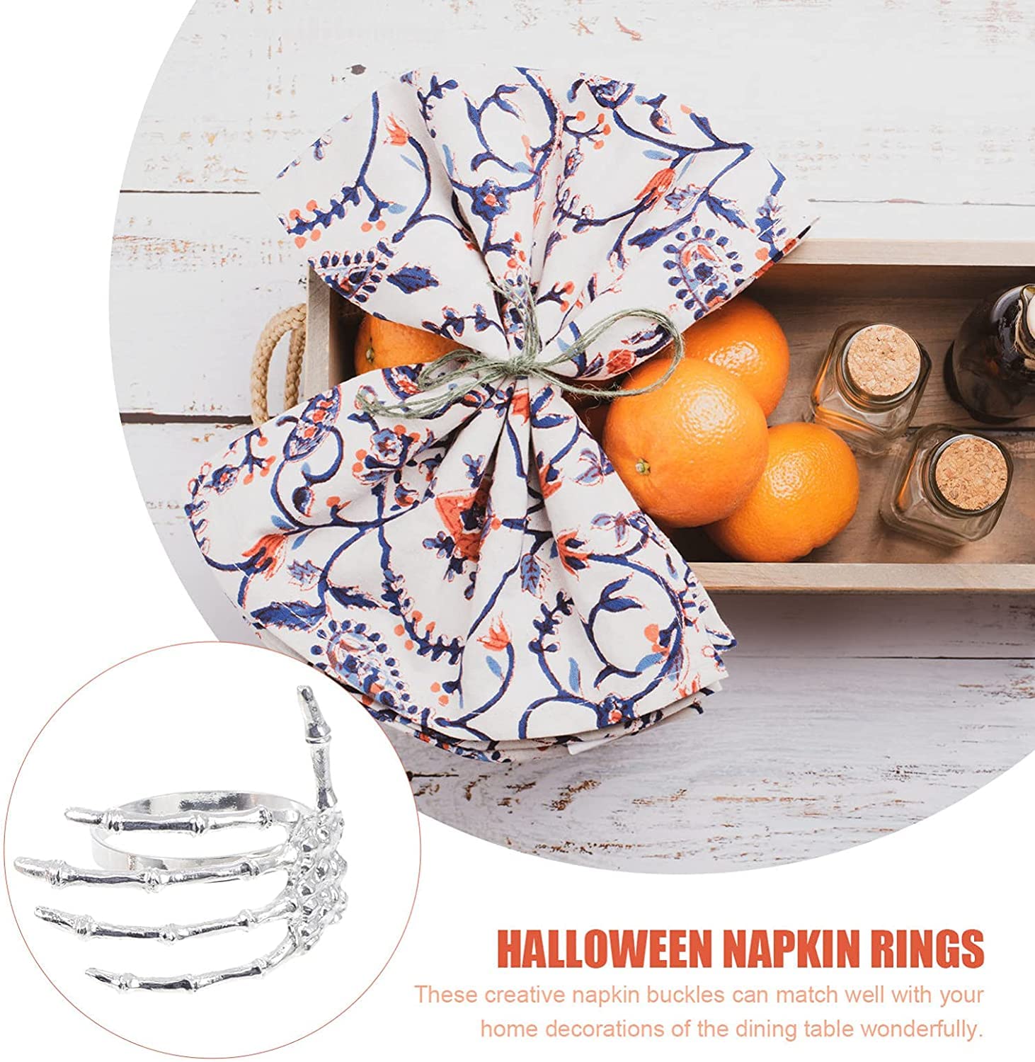 BestAlice Halloween Skull Napkins Rings Set of 12, Halloween Decorations Napkin Ring Creative Horror Skeleton Hand Exquisite Scary Alloy Napkin Holder for Halloween Party Table Curtain (Silver)