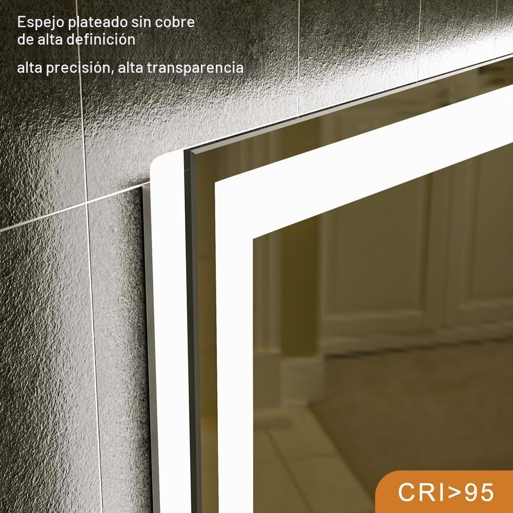 KWW 500 x 700 mm LED Bathroom Cosmetic Mirror, Anti - Niebla Light, Fácil de Instalar, Espejo de Maquillaje Horizontal/Vertical Montado en La Pared con Botón Táctil Inteligente