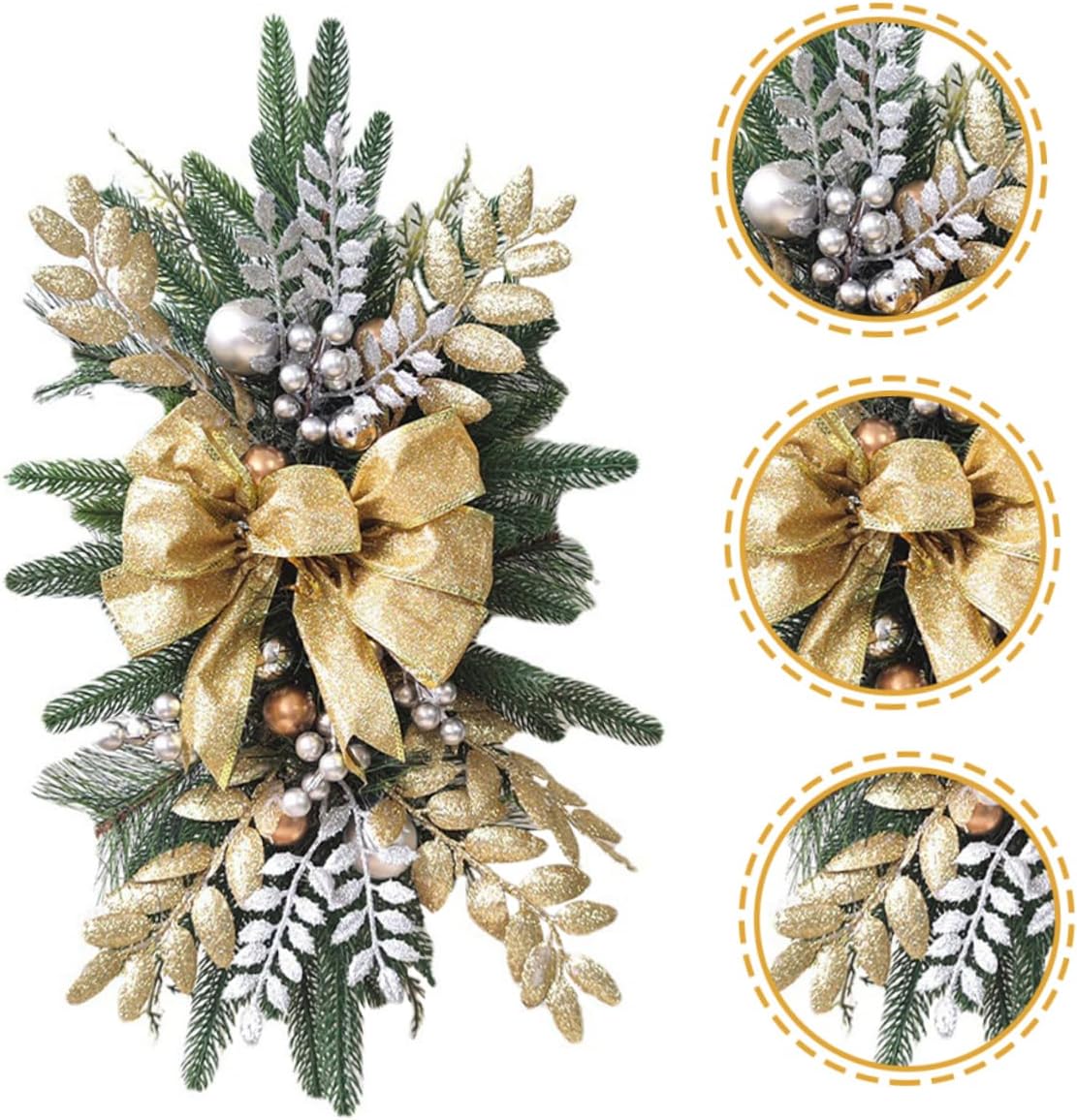 Xmas Teardrop Swag Wreath Pendant for Stair Railing Festive Bow Hanging Ornament for Christmas and Year Celebrations