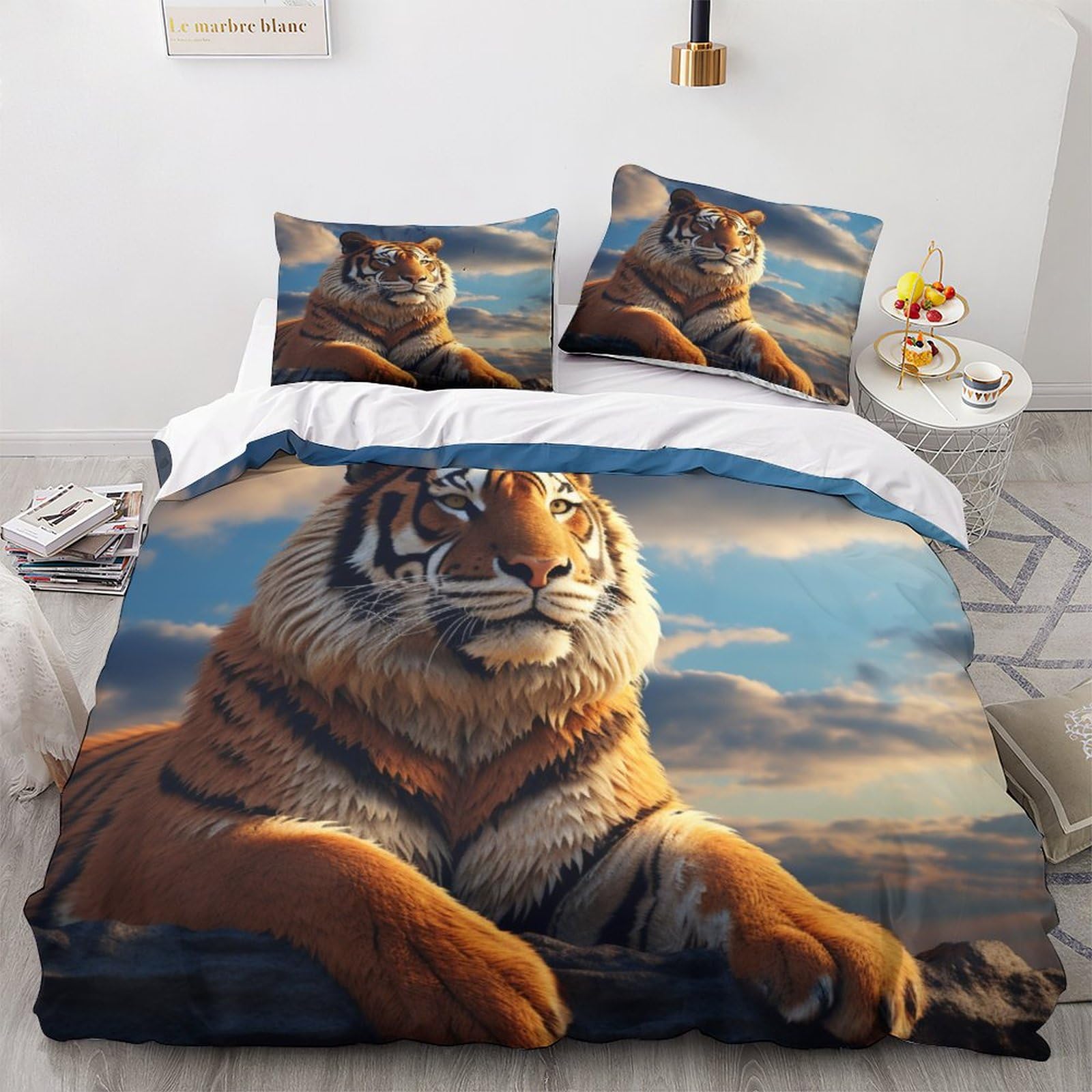 Housse de couette tigre 3D parure lit double chambre ado literie