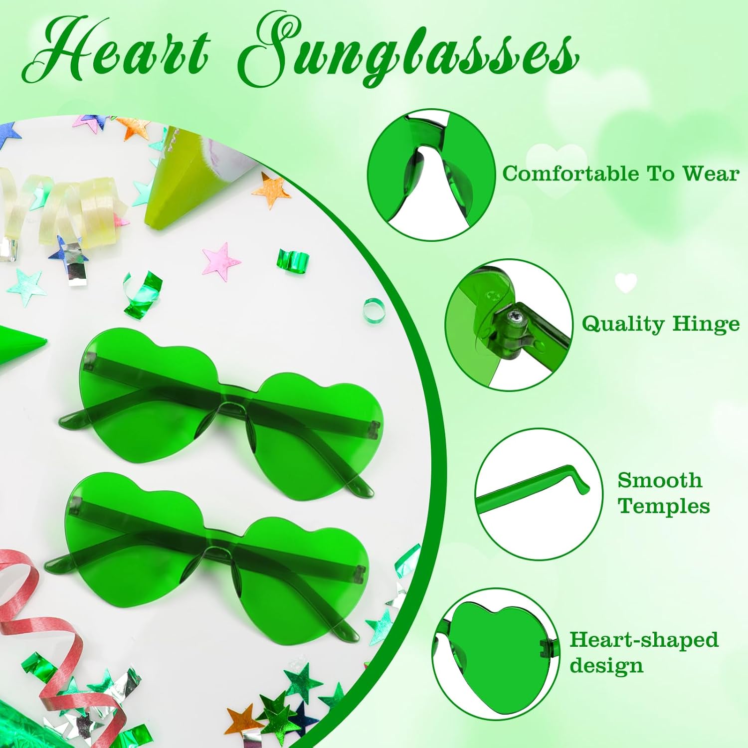 PLULON Heart Sunglasses for Women 5/12/25 Pcs, Heart Glasses Valentine Day Rimless Shaped Candy Color Fun Glasses Party Favor - Image 3