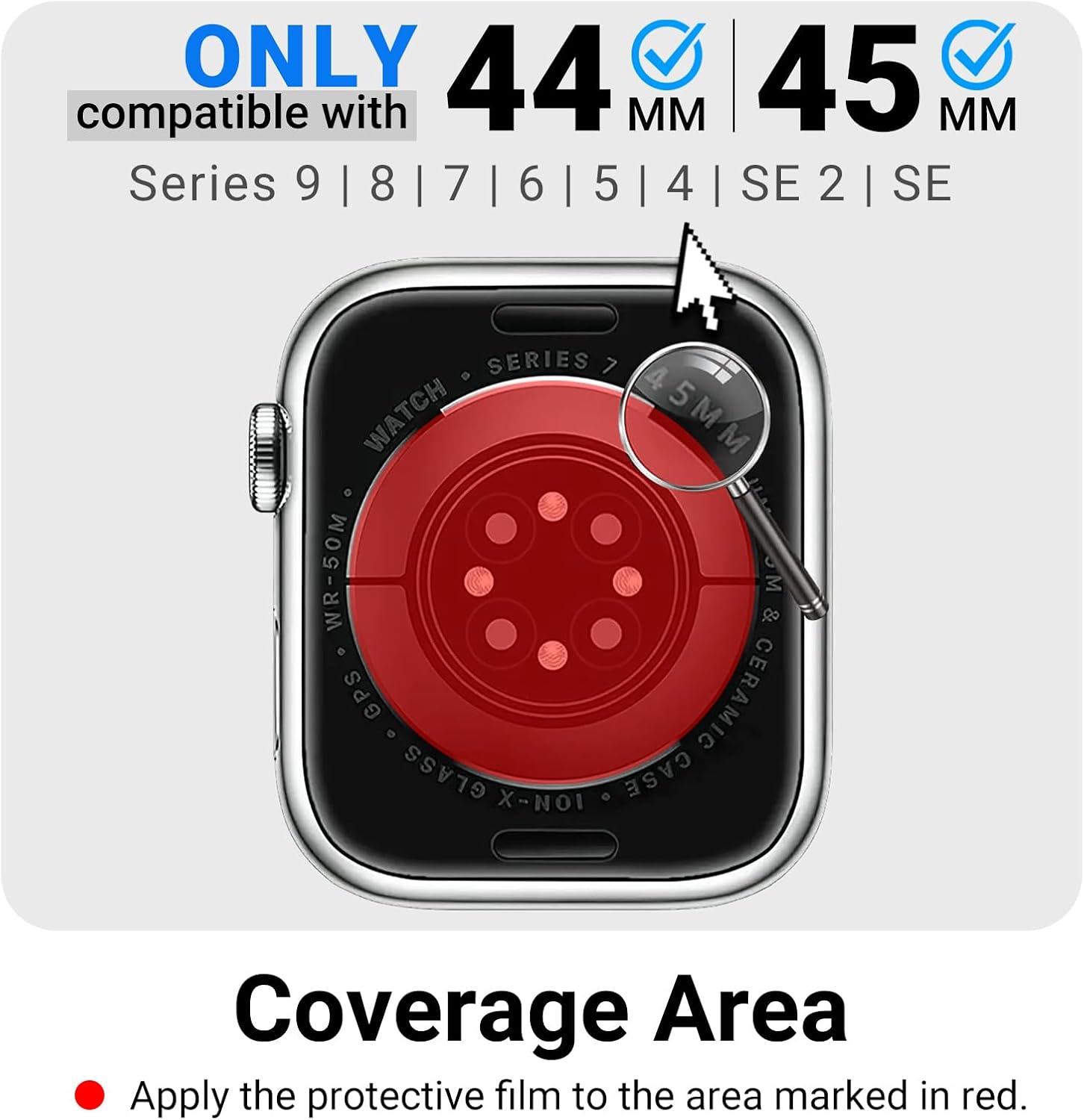[5 Pack] Flex Guard Nickel Metal Allergy Back Protector for Apple Watch [44/45mm], Prevent Rash, Contact Dermatitis, Soft Film, Sensor Protector, Back Cover for iWatch 44mm / 45mm