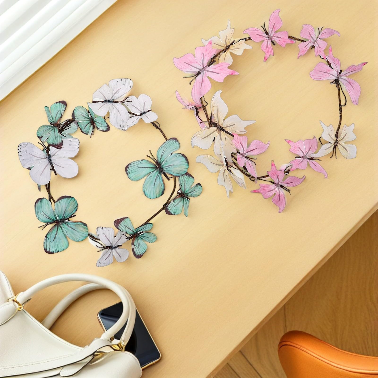 POPETPOP Guirnalda de Enredaderas Artificiales 12 Mariposas y Ramas Secas, Ligera Mantenimiento, Adecuado para Decoración de Oficinas y Temporada de Flores, Paquete de 3 Piezas