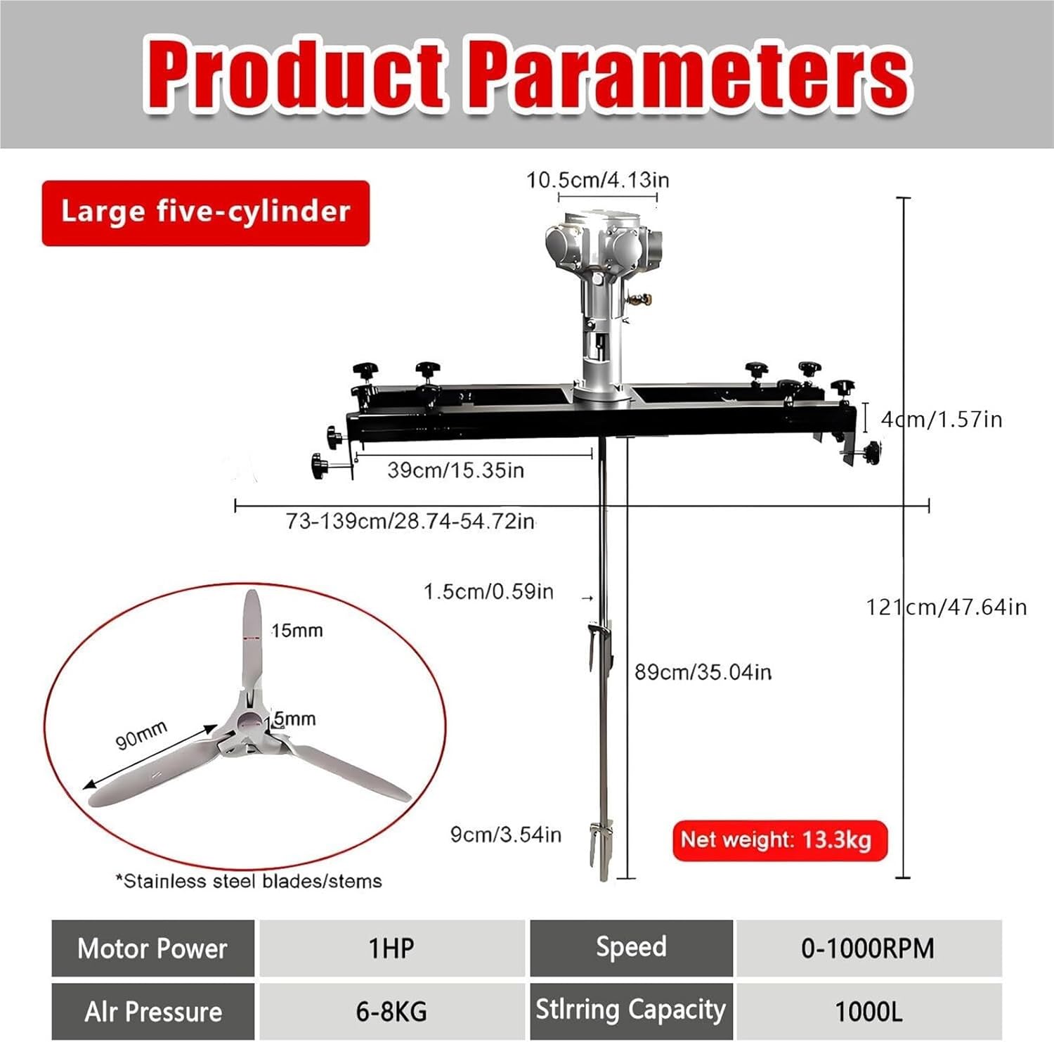 Pneumatic Agitator for IBC Tank, 1 Ton 3/4HP Paint Mixer, Paint Stirring Machine, Air Agitators, Folding, for Ink Dissolver Agitator Large 5-cylinder