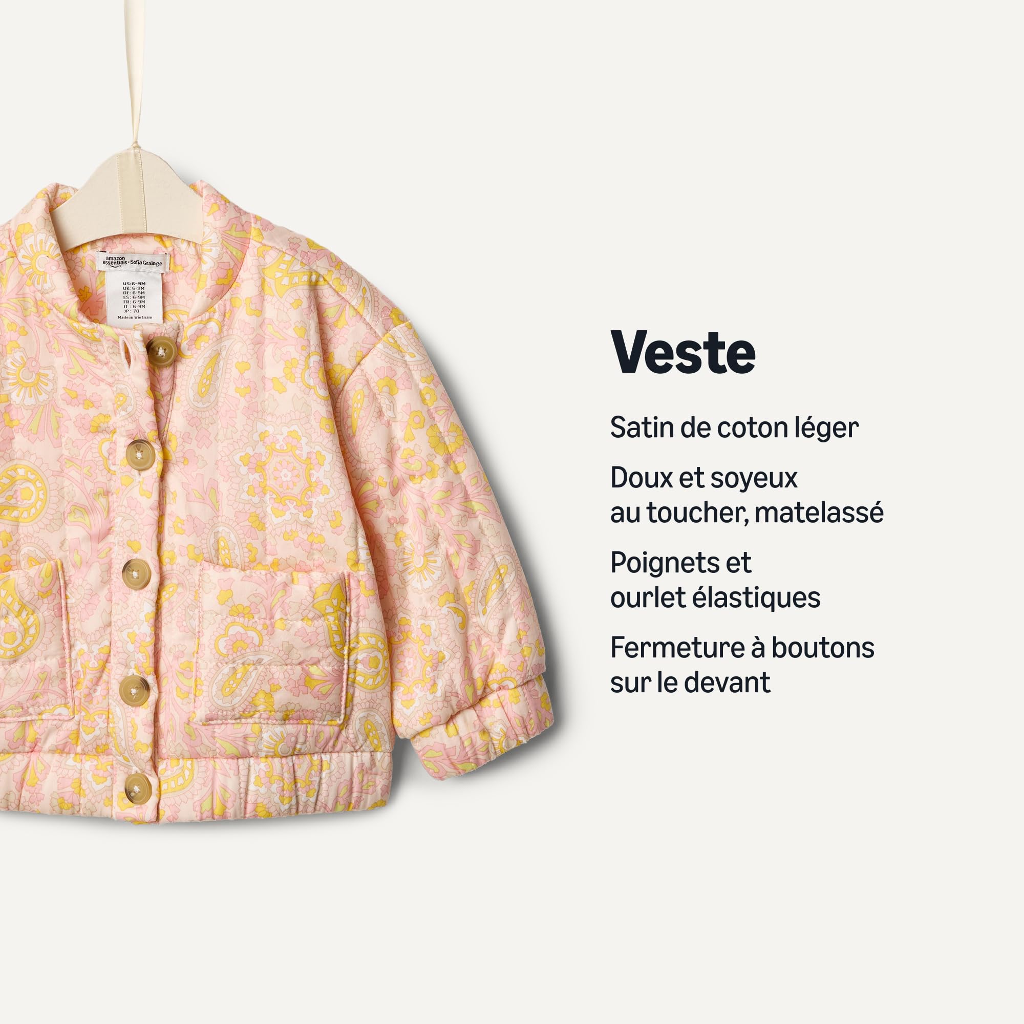 Amazon Essentials x Sofia Grainge Veste Imprimée Légère en Satin de Coton Bébé fille