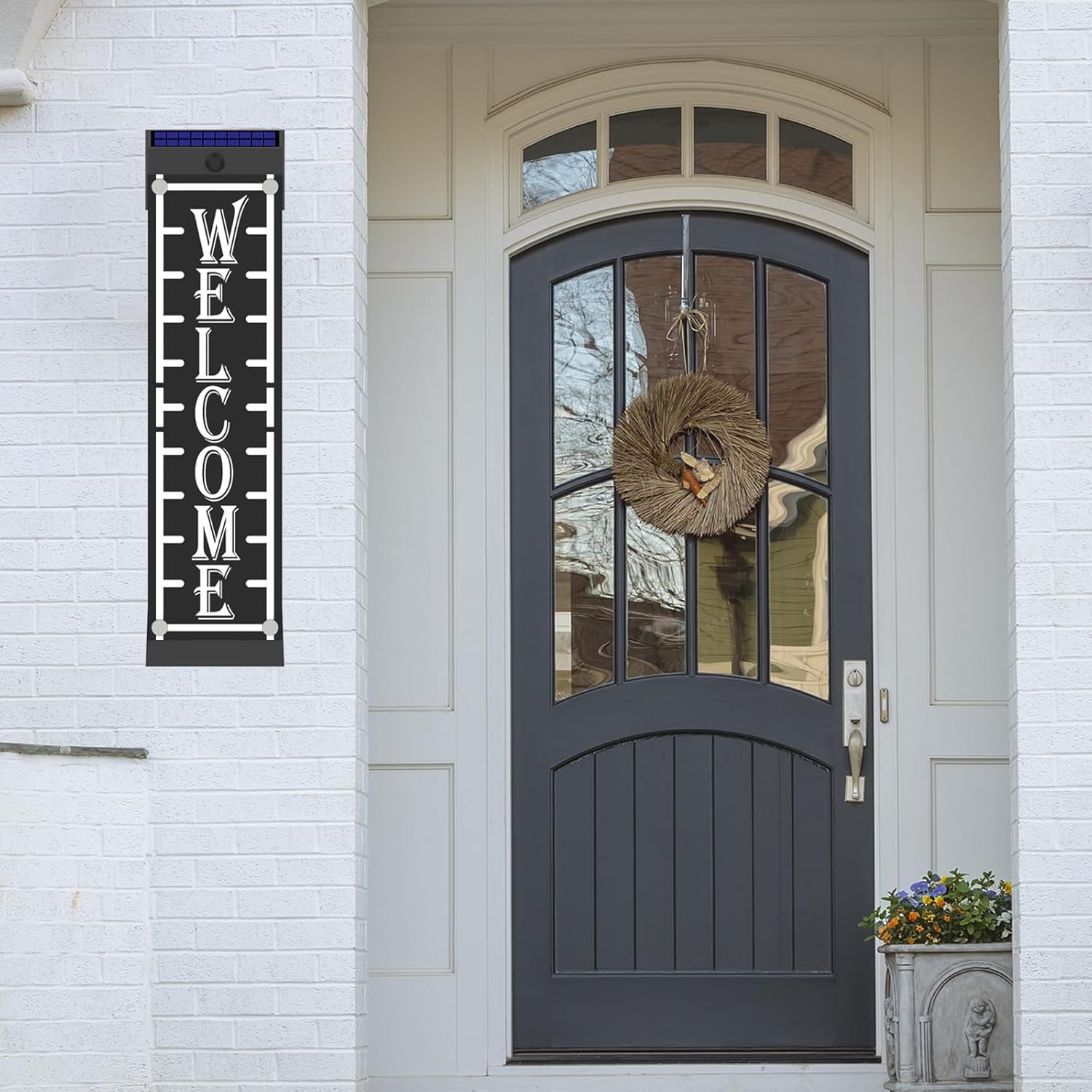 Illuminated Solar Welcome Sign for Front Door, Waterproof RGBW Color Changing, Lighted Pronch Welcome Plaque Solar Powered with Stakes for Yard Home Party Outside Decor