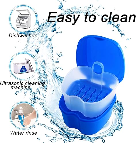 Miniatura 7 de Paquete de 2 estuches limpiadores para retenedores de color, vasos para dentaduras para remojar dentaduras postizas, contenedor de dientes falsos