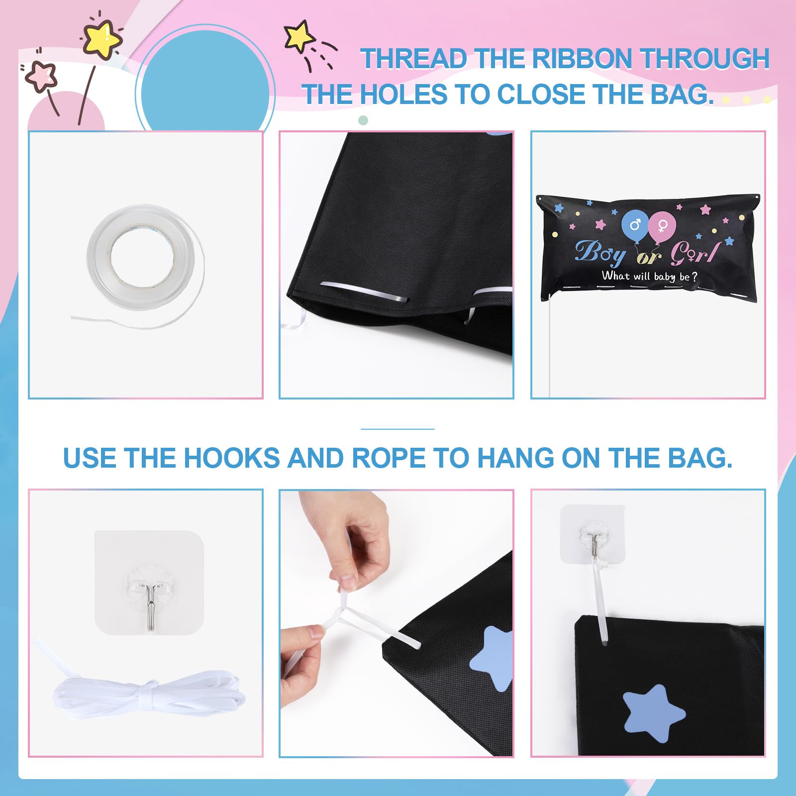 BLOOWIN Gender Reveal Giochi - Kit Baby Shower Con Borsa per Palloncini Party Boy or Girl - Balloon Drop Bag