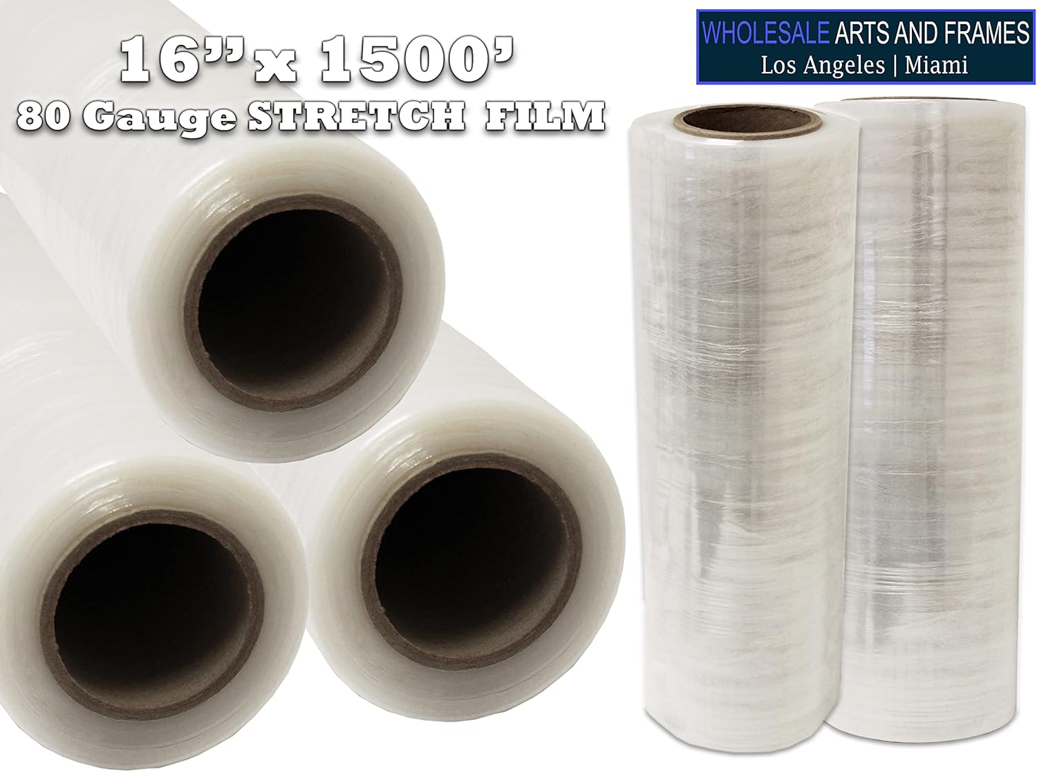 16"x1500' Stretch Film/Pallet Wrap 12 Rolls 80 Gauge Industrial Strengh 20 Microns Clear Cling Durable Adhering Packaging for Moving Heavy Duty Shrink Wrap Film by WholesaleArtsFrames-com