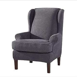 2-Piece Wingback Chair Slipcover, Stretch Super Soft Wingback Chair Covers Armchair Cover Spandex Fabric Furniture Protector Wing Chair Covers for Living Room Bedroom Removable Furniture for Kids