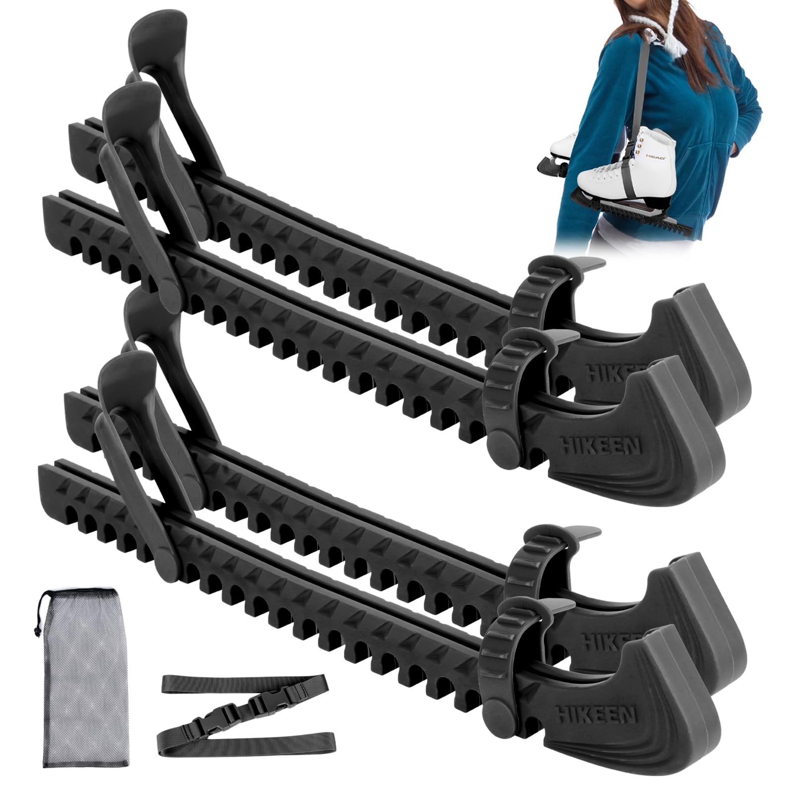 BOOSTEADY Schlittschuhschutz Verstellbarer Spatenschutz Kufenschoner für Eishockeyschlittschuhe 1 oder 2 Paar Schlittschuh Schutzhüllen, Schwarz/Blau/Rosa