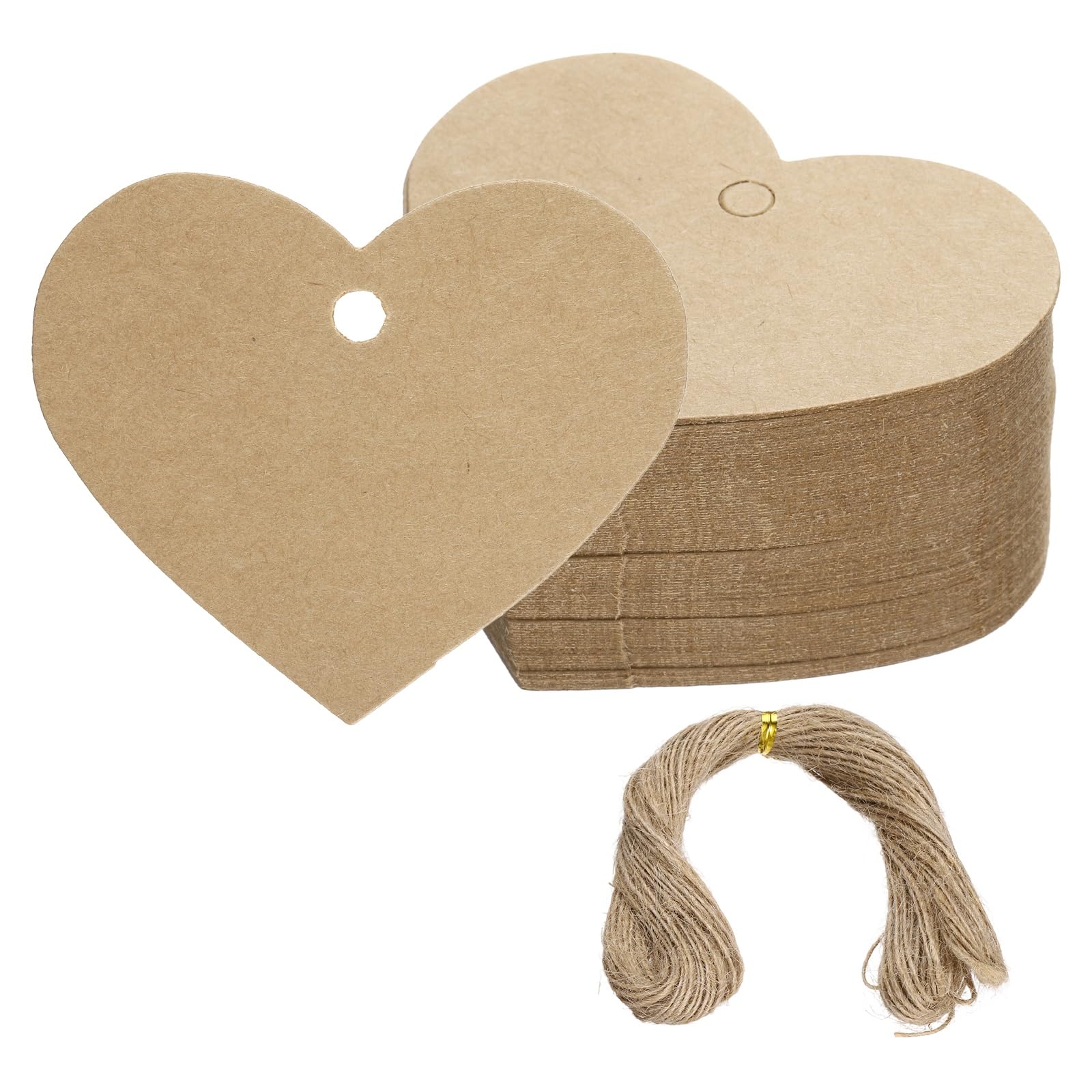 PATIKIL Gift Tags with String, 200Pcs Heart Shaped Blank Paper Tags Gift Wrapping Hang Labels with Jute Twine for Birthday Party Favors Wedding Valentine's Day DIY Crafts, Brown
