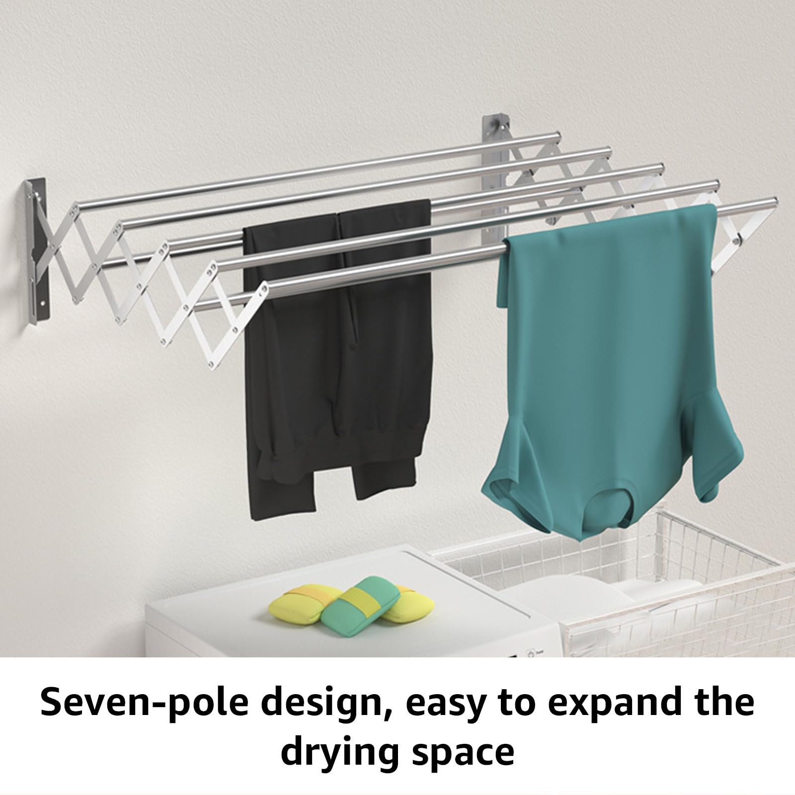 Tendedero de pared para colgar en la pared, extensible, plegable, con 7 barras, para baño, balcón, cuarto de lavandería