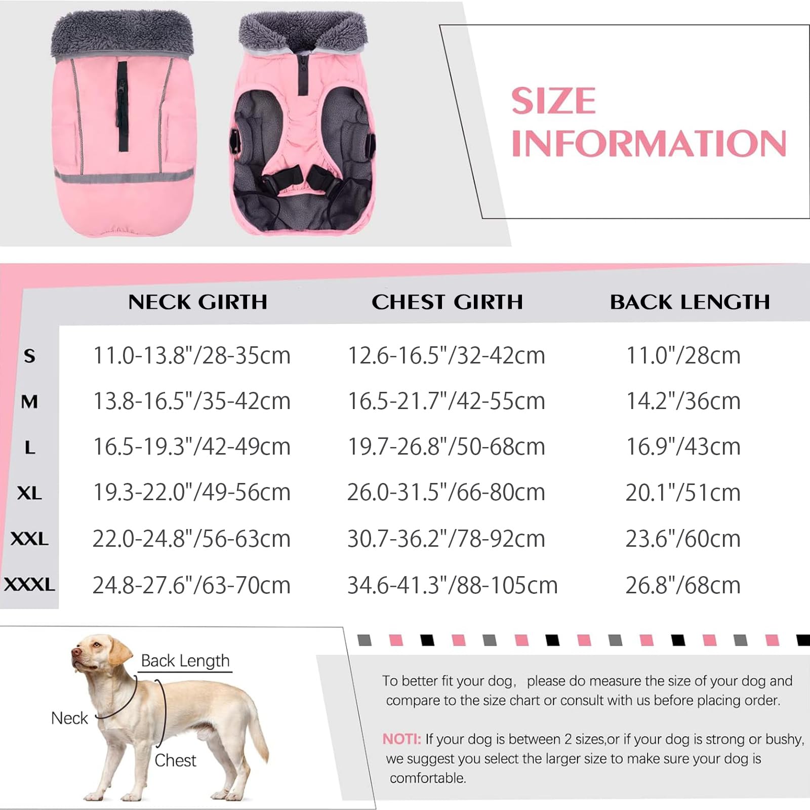 QBLEEV Hundewintermantel, warm, reflektierende Hundejacke, Wintermantel, Rollkragen, wasserdicht, für kaltes Wetter, Dickes Fleecefutter, Schneeanzug, Weihnachtshundeweste, Haustierbekleidung für