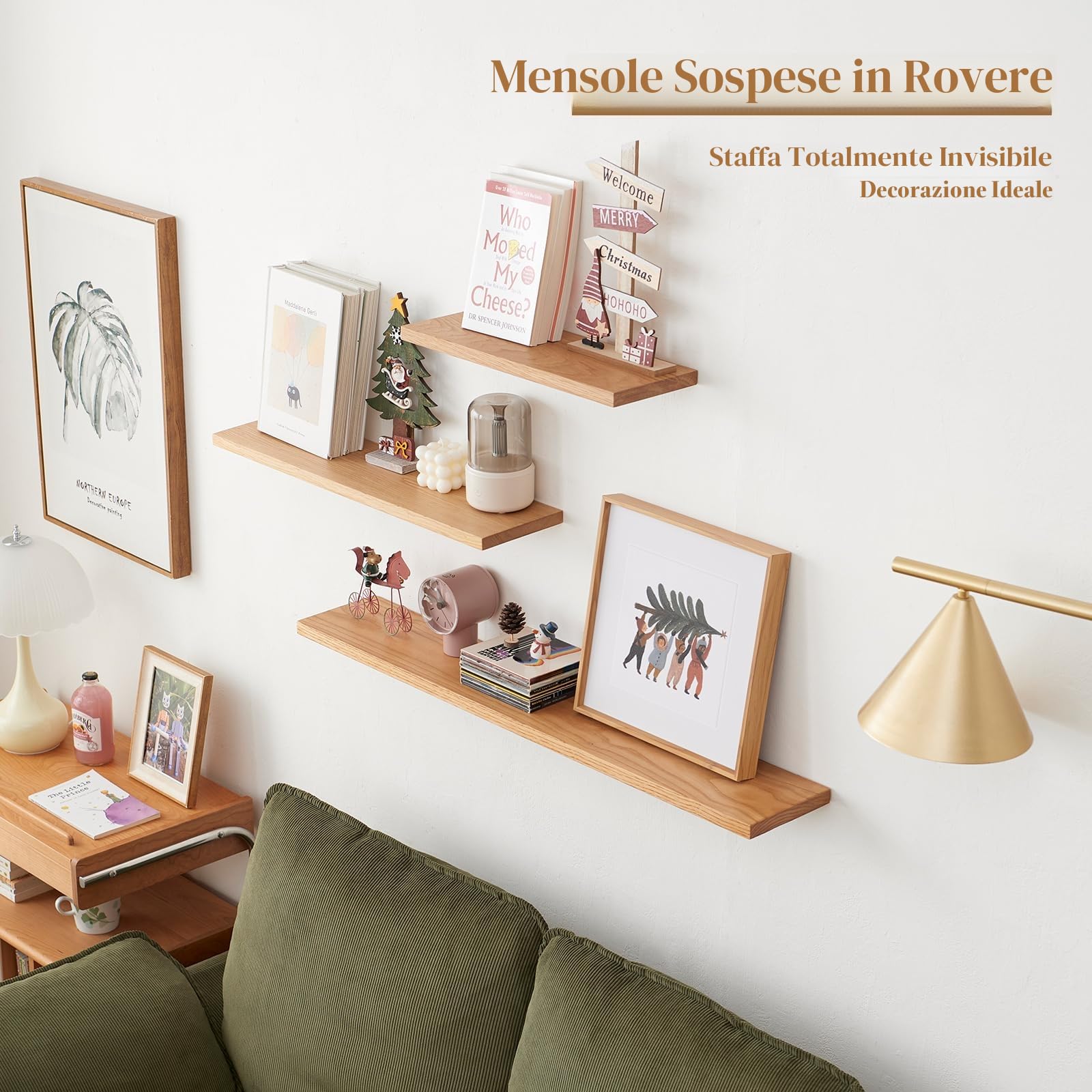 Mensola da Muro di Quercia, Mensola da Parete, Scaffale Galleggiante in Legno Massello per camera da letto, soggiorno, cucina, ufficio a casa, lavanderia (90 cm)