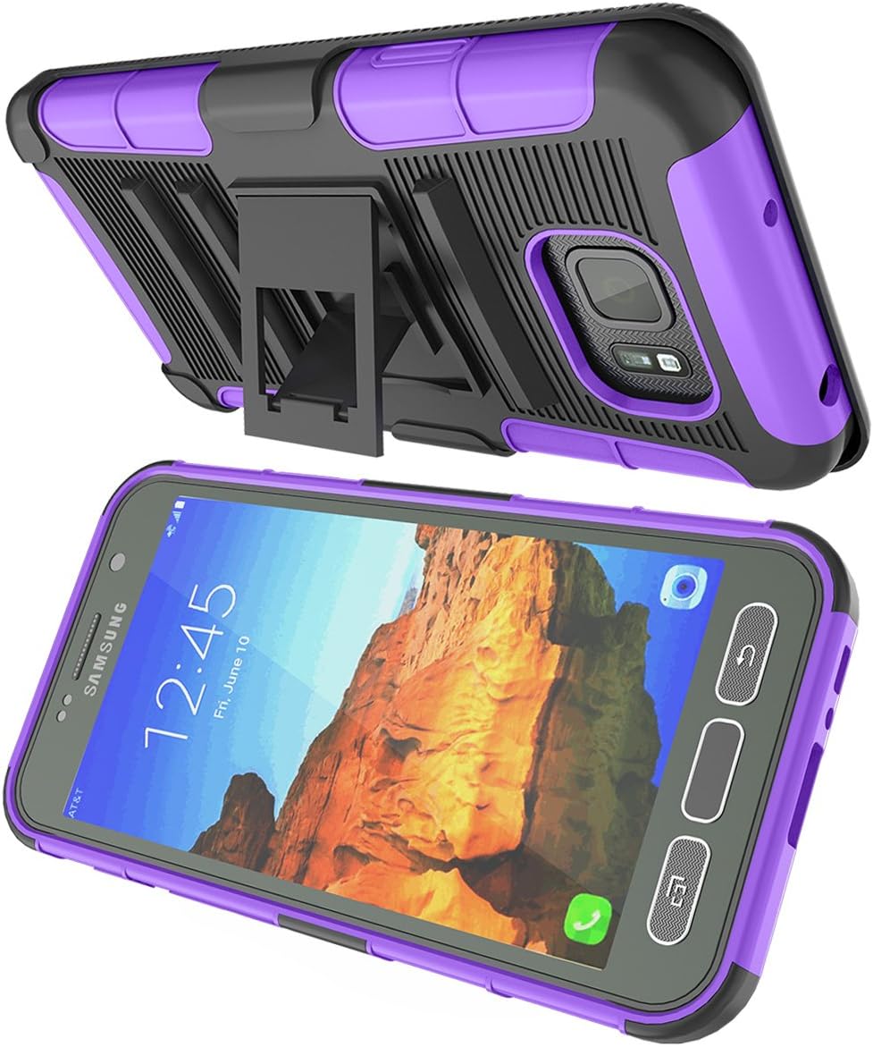 Galaxy S7 Active Case, TILL [Knight Armor] Heavy Duty Rugged Holster Resilient Armor Case [Belt Swivel Clip][Kickstand] Combo Cover Shell for Samsung Galaxy S VII Active AT&T SM-G890 G891 [Purple]