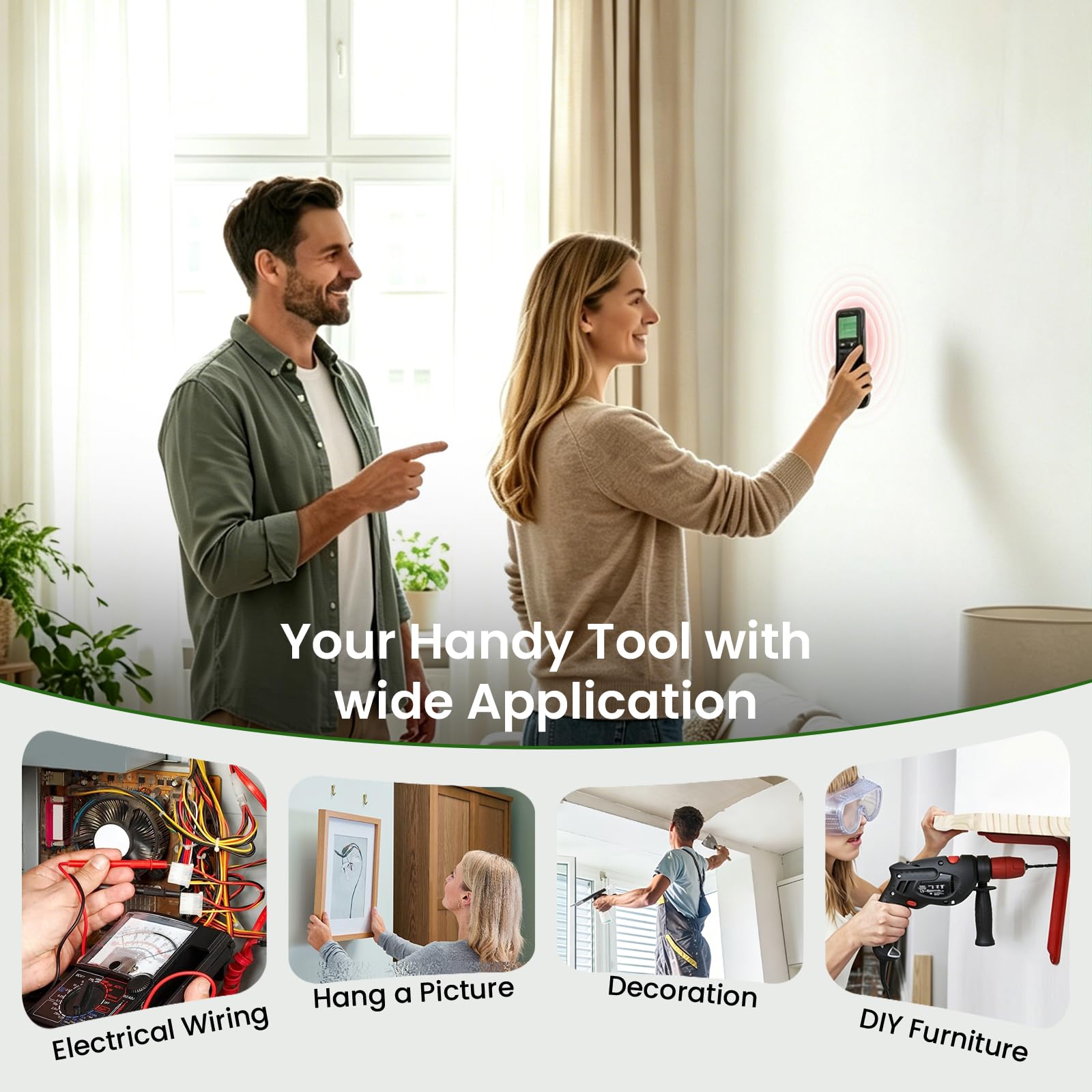 5 en1 Détecteur de Cable Électrique Mur, Detecteur de Cable Electrique avec Écran HD LCD et Alerte Sonore, Scanner Mural pour Localiser Les Métaux Chevilles en Bois Câbles Électriques CA