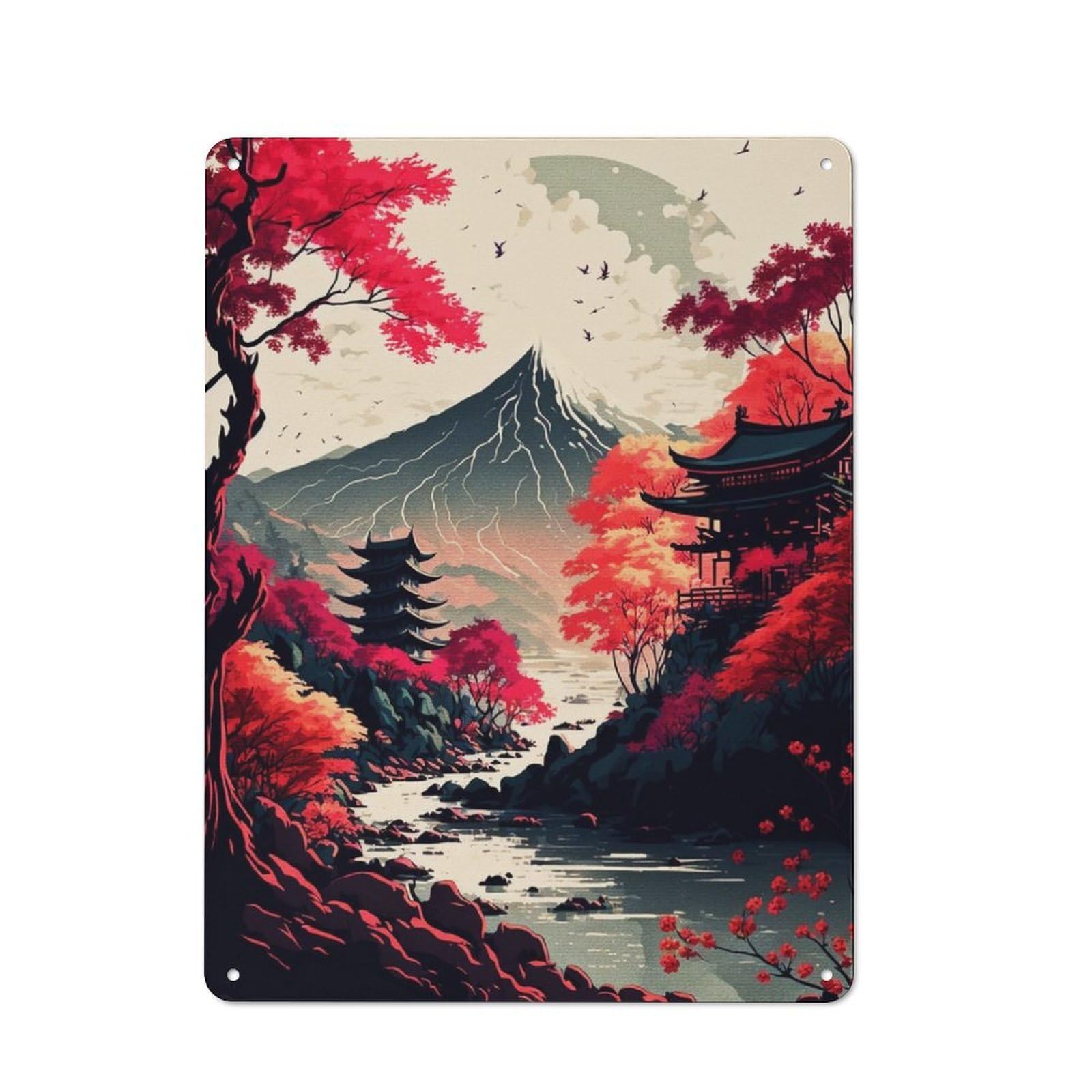 Junmoney Mount Fuji Painting Retro Printed Metal Sign 40X30cm For Garage Or Workshop, For Garage, Workshop And Man Cave Decoration