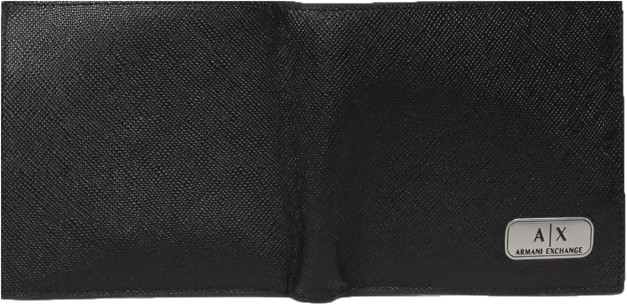 Armani Exchange A|X mens Plate Logo Saffiano Leather W/Coin Pocket Bifold Wallet, Black, Small US - Image 3