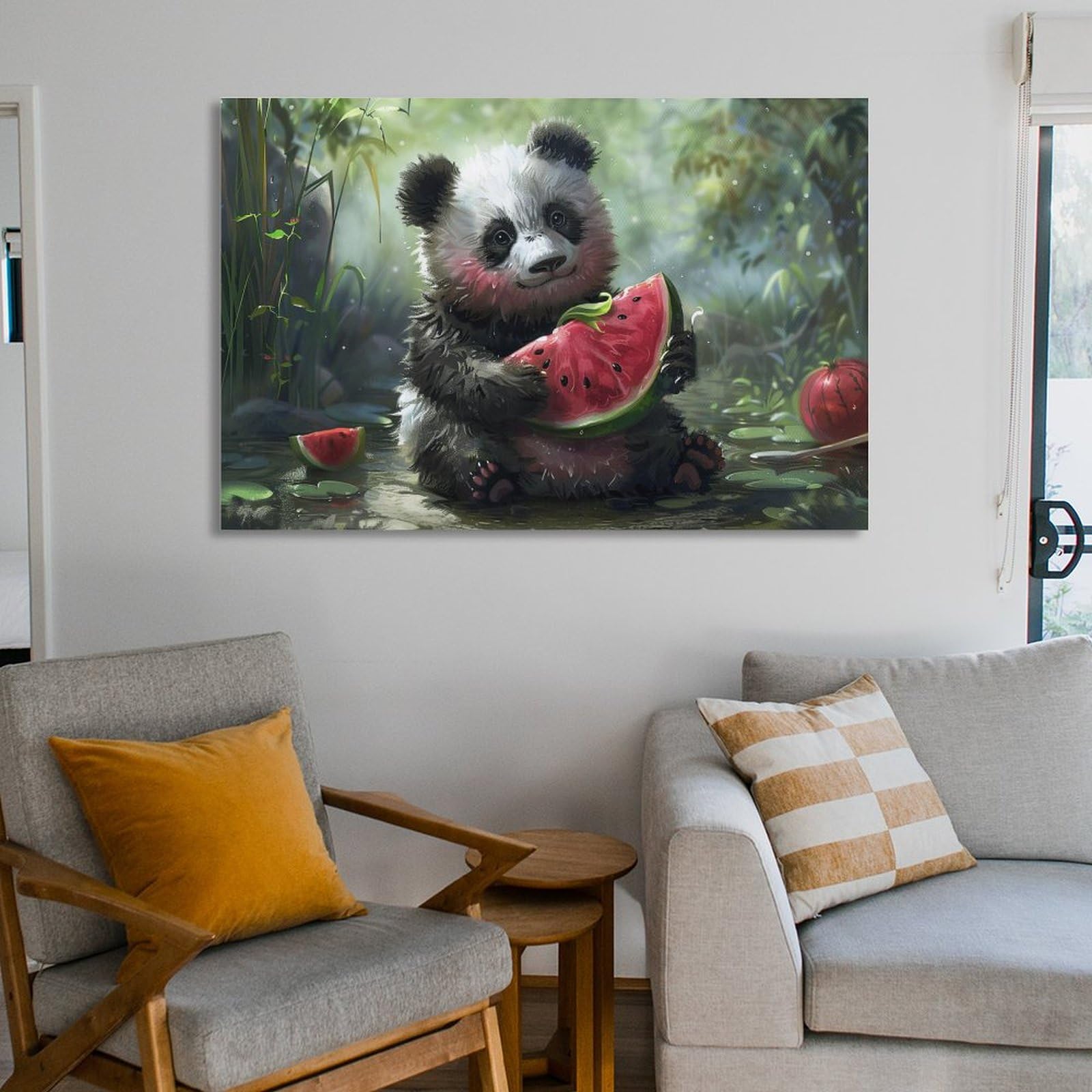 Amazon.co.jp: 絵画 スイカを抱えたレッサーパンダ アートパネル