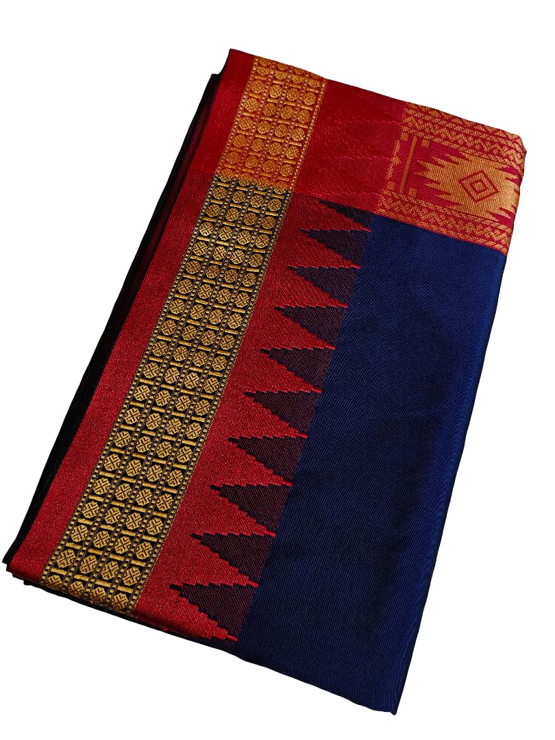 new collection Odisha Handloom Sambalpuri Saree Casual Plain Solid Temple Border Patta Design Papa Silk Sari Office Collage Regular Wear Daily Use Saree Color Dark Blue with Blouse Piece Trendy-picture-35