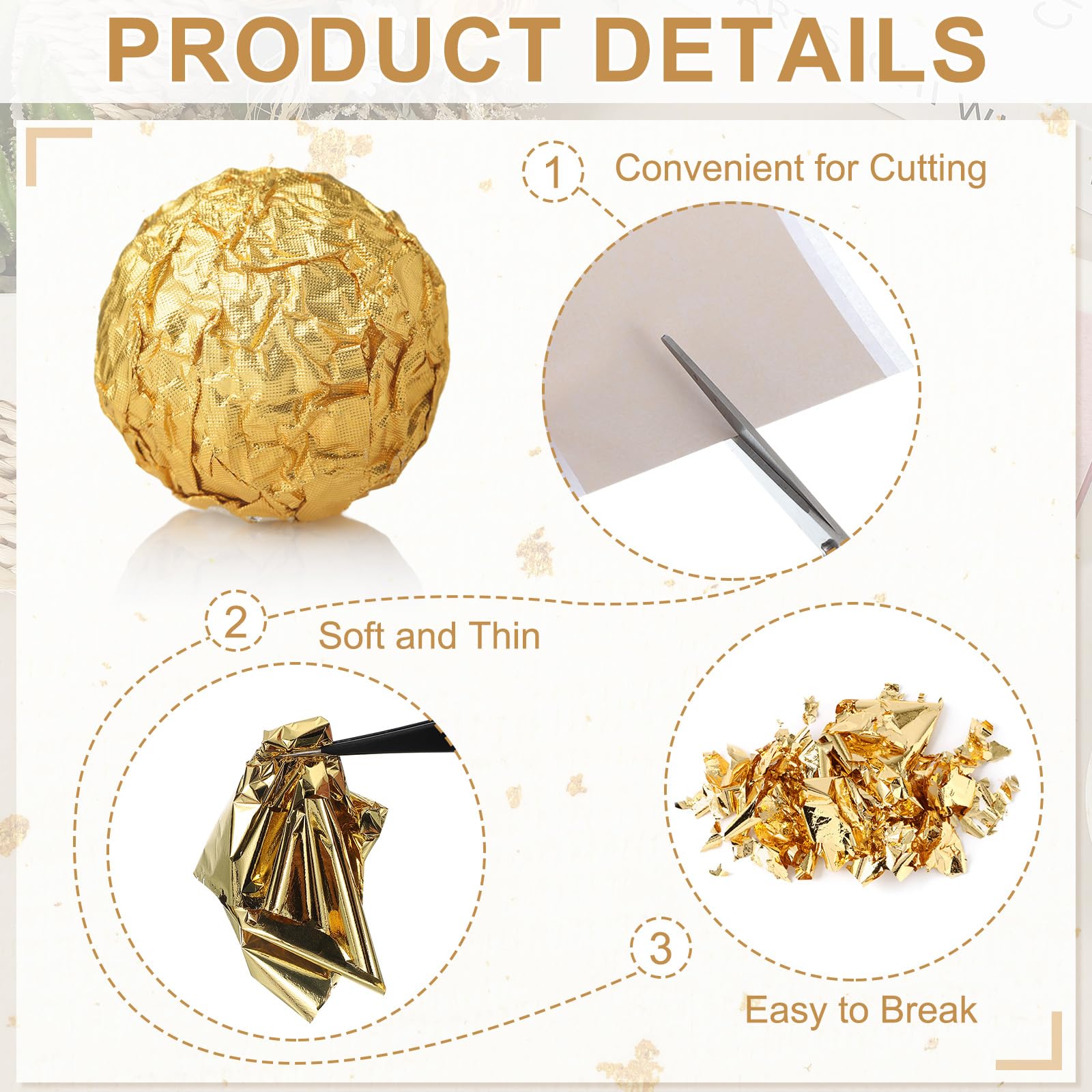 PATIKIL Gold Leaf Sheets for Art 8.5x9.5cm - Image 3