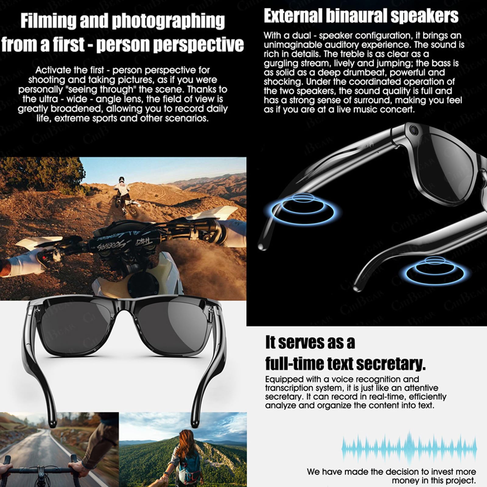 Lunettes intelligentes AI avec caméra 800W, traduction, photographie, enregistrement vidéo, lecture de musique, Anti-lumière bleue et lentilles photochromiques  44