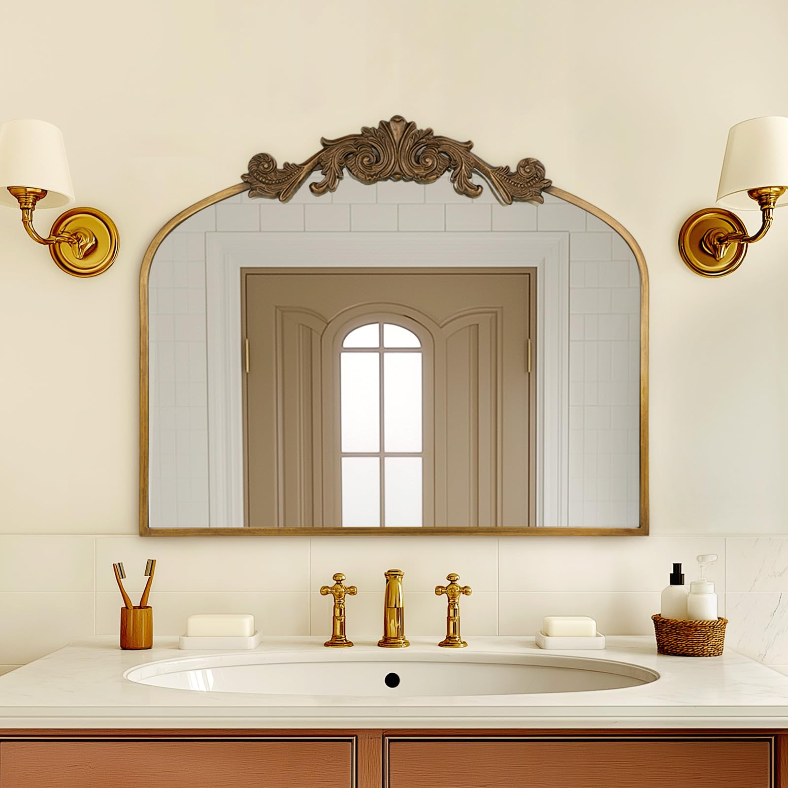 Amazon.com: USHOWER Gold Anthropologie Vintage Arched Mirror 36