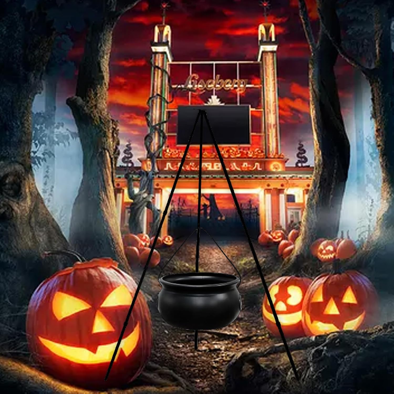 Halloween Witch Cauldron On Tripod Decor Bowl Decor Candy Atmosphere Outdoor Gathering Compatible for Home Porch Outside Green Lighted Witch Pot Adult Party Supplies Halloween Party DIY Decoration