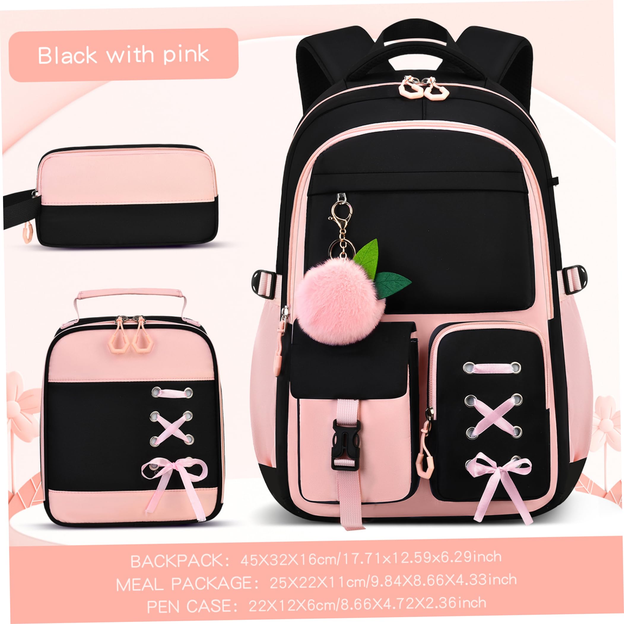 Conjunto de Mochila con Lazo para niñas de 3 Piezas con lonchera en Morado