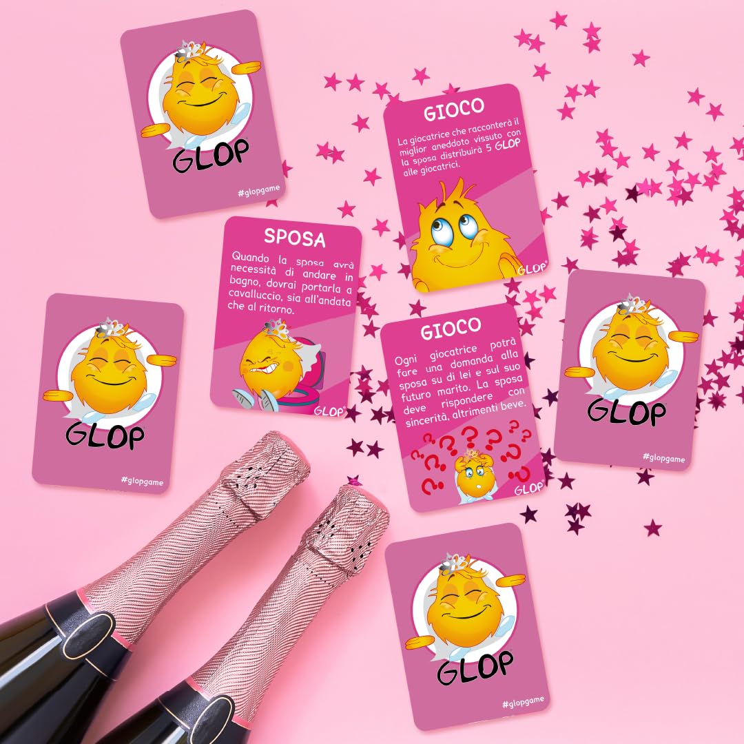 GLOP Addio al Nubilato, Gioco da Tavolo per la Festa della Futura Sposa, Giochi Divertenti Team Bride con Carte e Sfide Creative, Gadget Originale per Un Evento da Ricordare