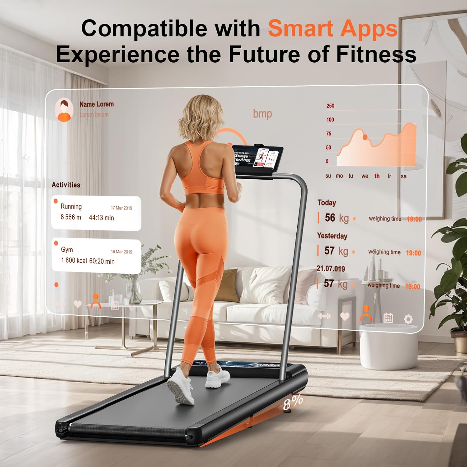 Walking Treadmill Pad with Incline and Handle Bar - Portable Treadmills for Home and Office, Small Compact Under Desk Treadmill, 2.5HP Low Noise, Remote Control LED Screen, 270LBS