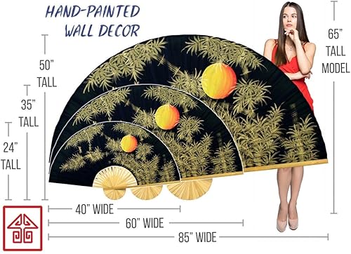Miniatura 6 de Ventilador de pared plegable mediano de 40.0in, luna de bambú, pintado a mano original