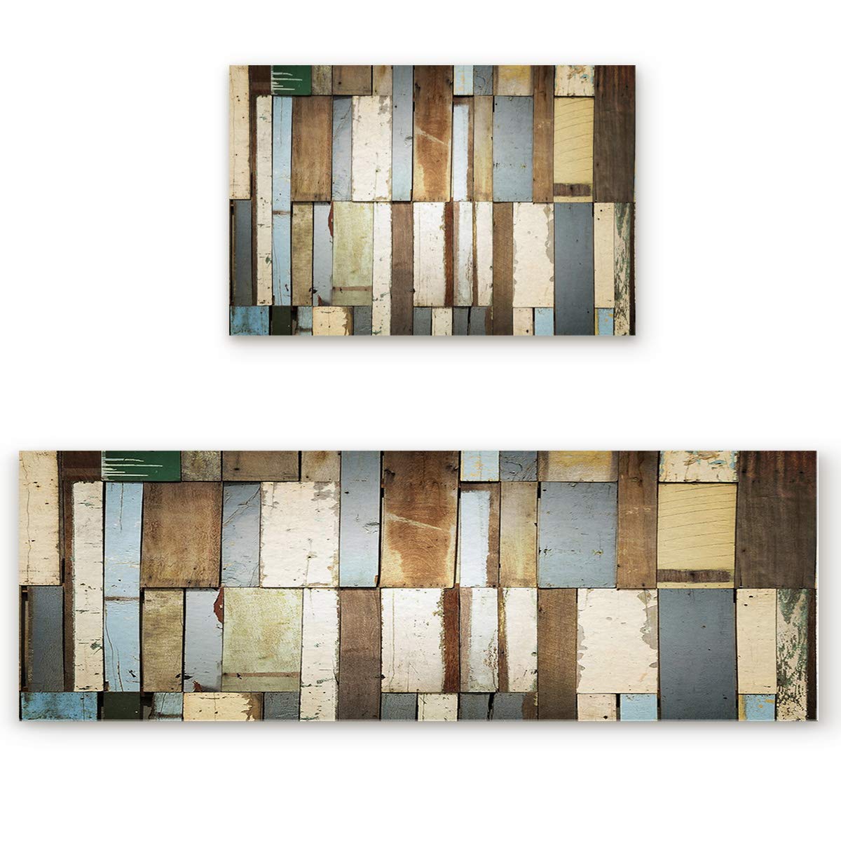 LivencherKitchen Rug Set,Anti Fatigue Waterproof Non-Skid/Slip Washable Doormat Floor Runner Bathroom Area Rug Carpet - Rustic Old Barn Wood 19.7x31.5in+19.7x63in