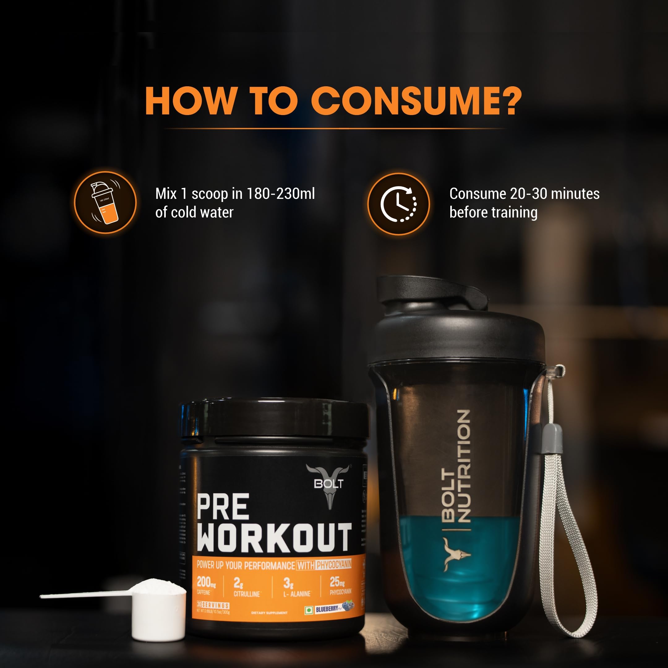Bolt Pre Workout Supplement | 300 grams,30 Servings |With Caffeine Powder, Citrulline Malate, B-Alanine, Taurine For Explosive Energy, Pump & Focus | Blue Berry Blast 3