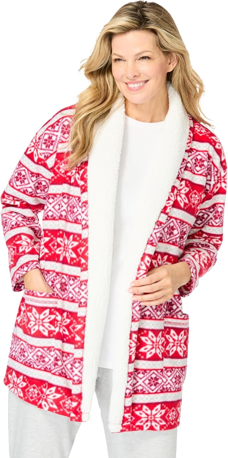 Dreams & Co. Plus Size Sherpa Lined Collar Microfleece Bed Jacket