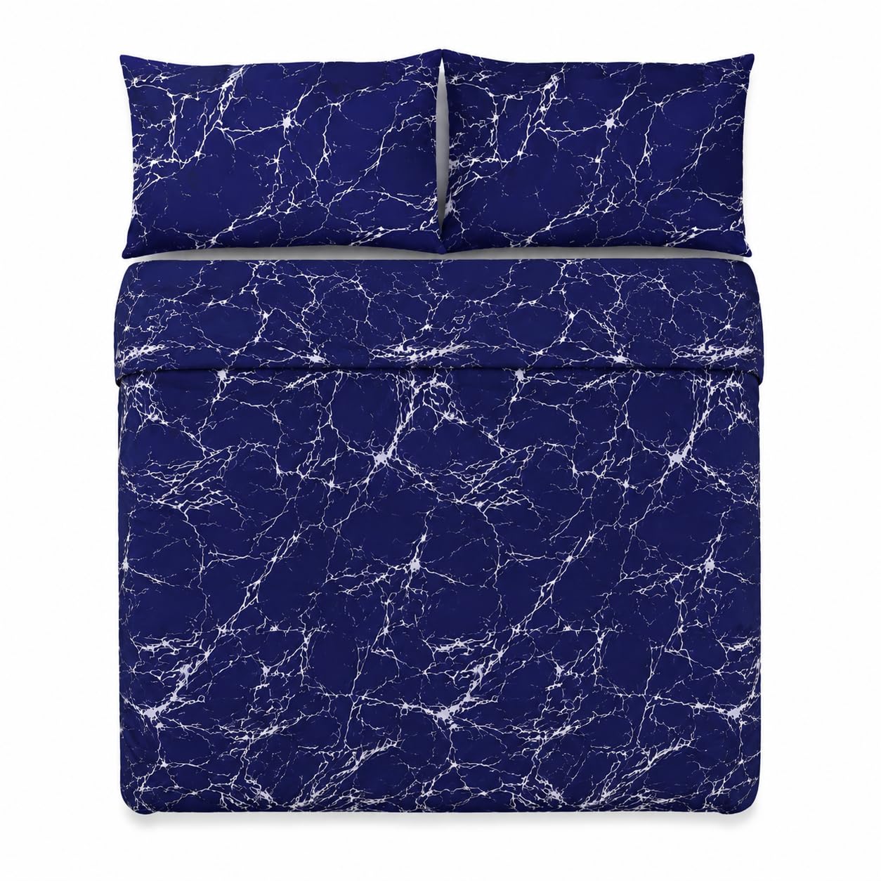 StylemyBedroom Marble Floral Duvet Cover Set - 4pc Bedding Set (Marble Blue, King (U.K. Standard)) — image 1