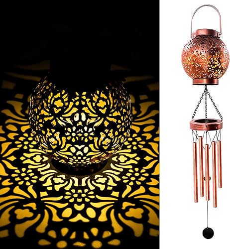 Miniatura 8 de Astarin 2 campanillas de viento solares para colgar en exteriores, luces solares LED, farol de jardín al aire libre, decorativo, como regalo para
