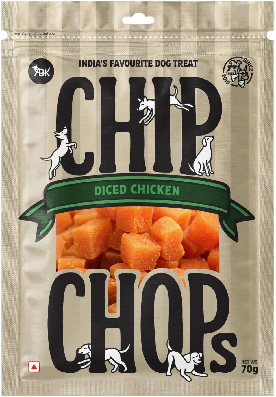 Chip Chops Dog Fest dog treat diced chicken, optimum health formula, highly nutritional & digestible, suitable for all dog breeds, easy to digest, no artificial flavors added, single pack - 70g