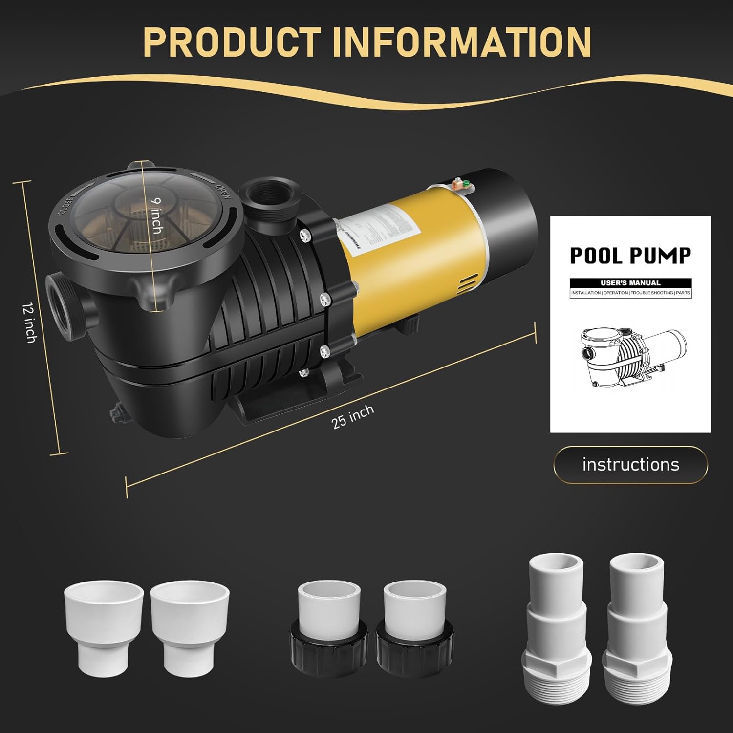 230Vac 1.5HP Two-Speed Energy-Saving Pool Pump for In/Above Ground Pools, 5400GPH Self-Priming Swimming Pool Motor with 1.25" & 1.5" & 2.0" Adapters