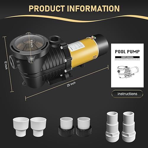 Miniatura 6 de Bomba de piscina de doble voltaje 2.0HP 115230V para piscinas dentrosobre el suelo, motor de piscina autocebante de 6840 GPH con adaptadores de 1.25