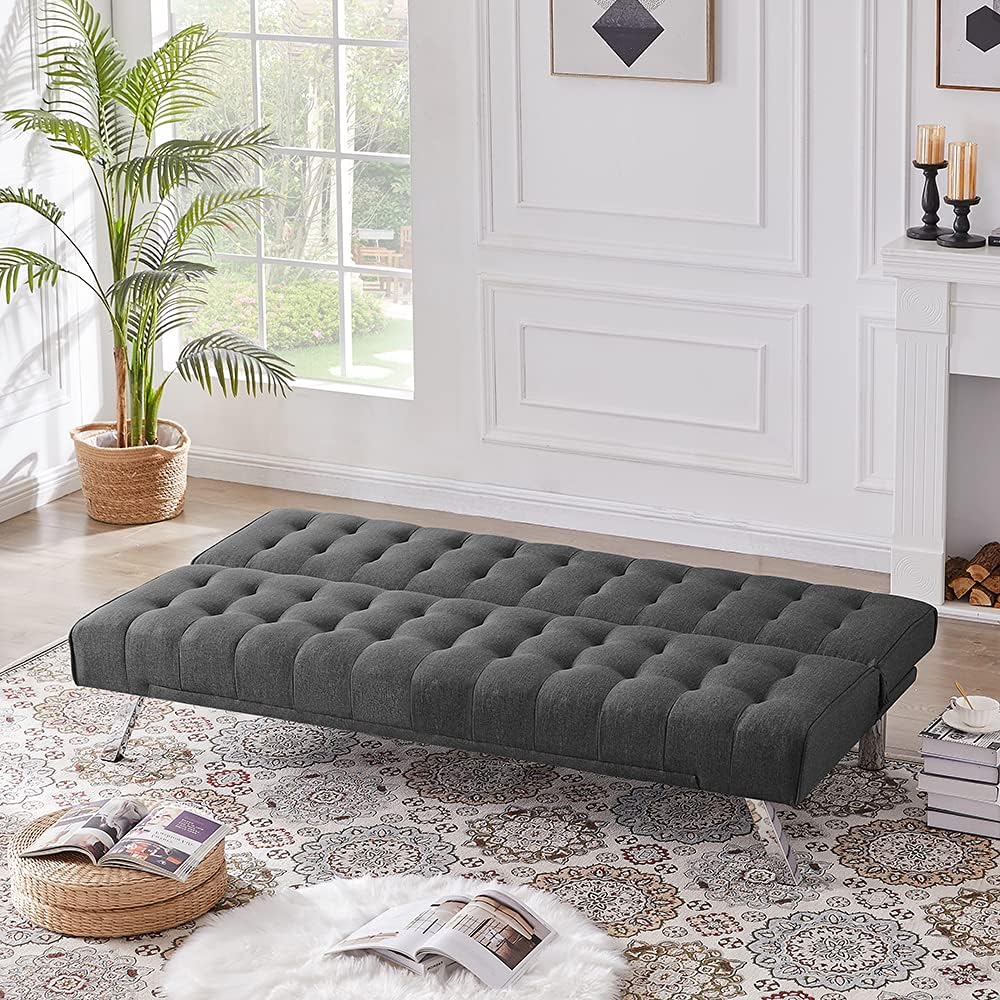Futon Sofa Bed, Upholstered Convertible Folding Sleeper Recliner for Living Room