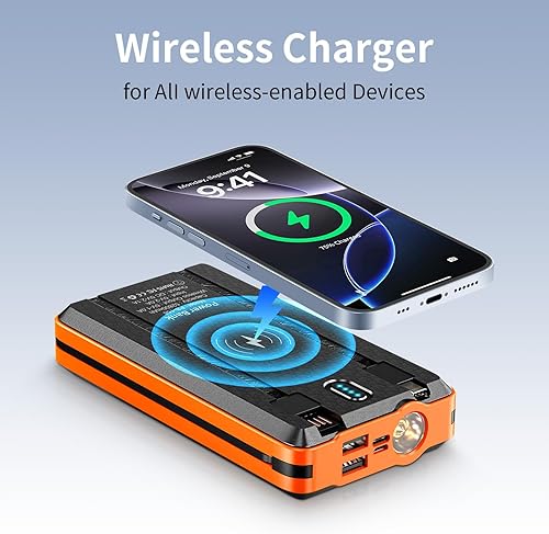 Miniatura 5 de Banco de energía solar cargador portátil 52800mAh 5V3A batería de carga rápida con 4 cables incorporados, 2 salidas y linterna LED para todos los