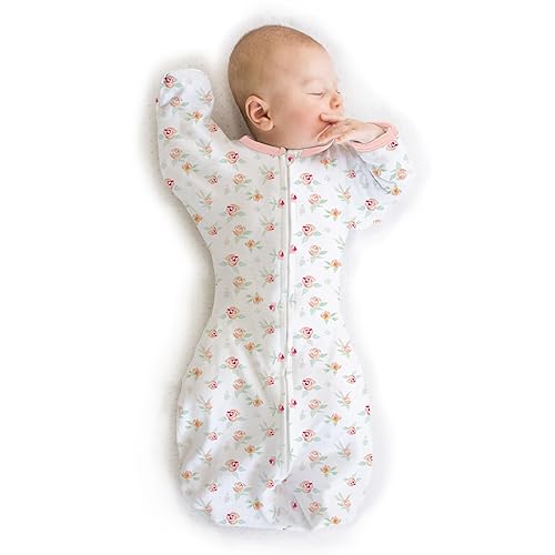 SwaddleDesigns Saco de transición para envolver con mangas de media longitud y puños de manoplas, acuarela rosa melocotón floral, grande, 6-9 meses,