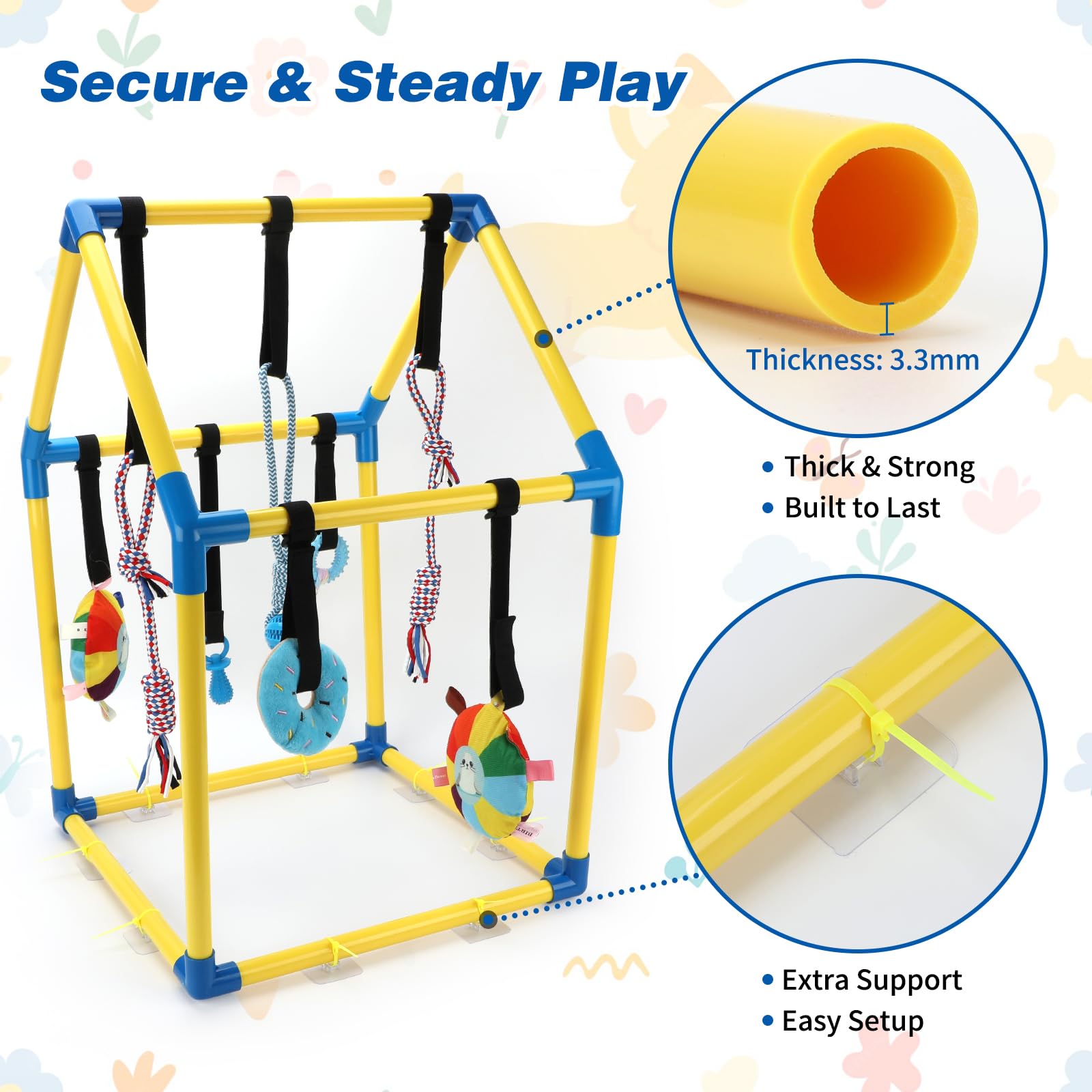 Gimnasio de juego para cachorros con 8 juguetes colgantes, juguetes de gimnasio de selva para perros pequeños con marco de PVC, juguete interactivo para cachorros con correas elásticas para