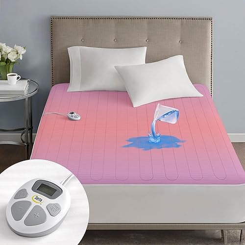 Serta - Cubrecolchón impermeable de mezcla de algodón, calentador de cama eléctrico con 10 ajustes de calor y controlador de radiación cero, apagado