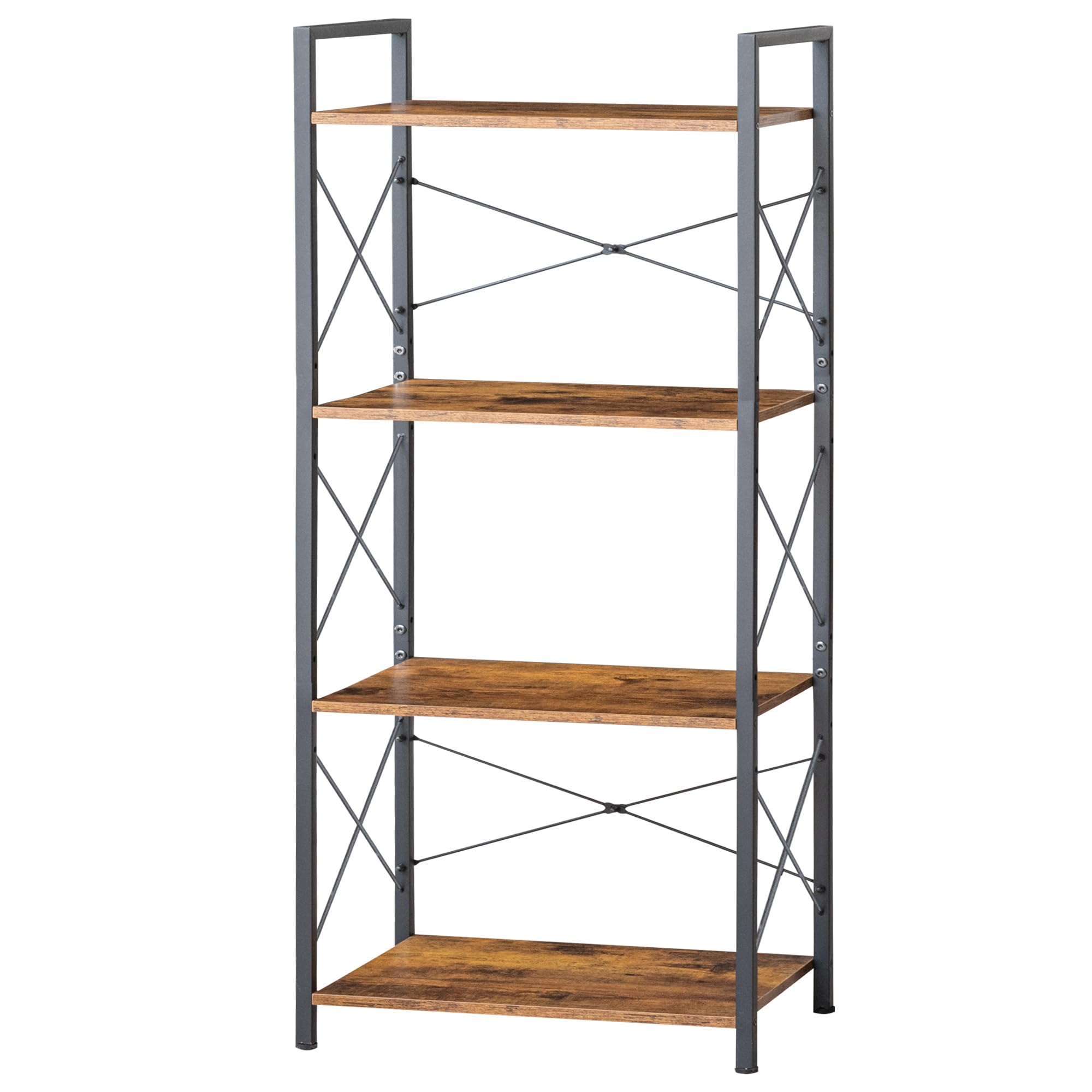 HCHQHSラック オープンシェルフ 4段 木製 幅91 木目調 スチールラック