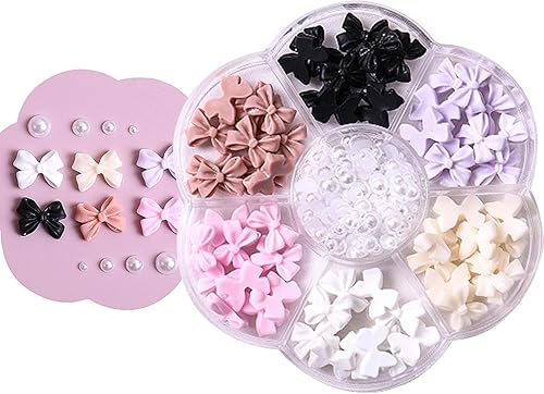 Dijes de uñas de arco colorido 3D con forma de nudo de lazo para resina acrílica, parte trasera plana, diseño de uñas, suministro de decoración de