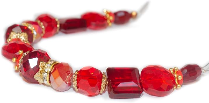 Glass Beads for Bracelets Jewelry Making Adults Keychains Bead Strand Large Unique Crystal Assortment for Craft Rondelle Faceted Flat Crackle Sparkly Bling Cute Pretty Beading Kit Red