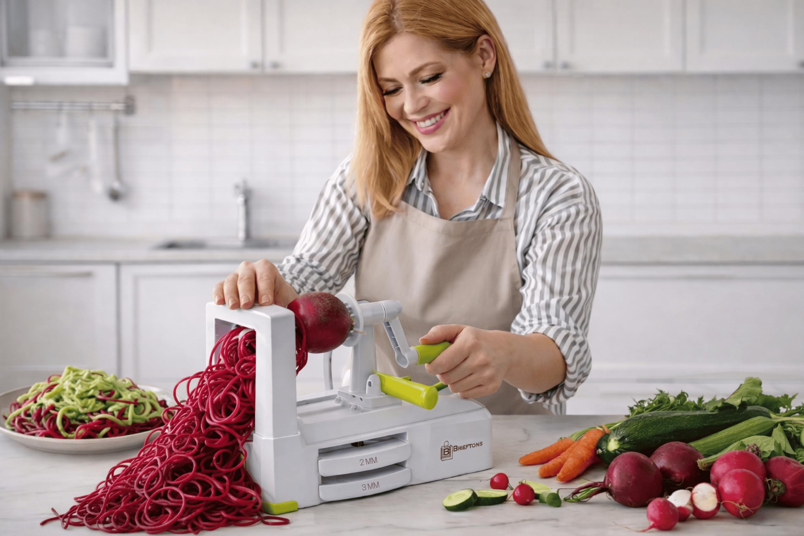 Brieftons Affetta Verdure a Spirale 5 Lame (BR-5B-02), Tagliaverdure Robusto per Spaghetti di Zucchine, Diete Low-Carb, Paleo, Senza Glutine, con Affettatrice Extra e 4 Ebook Ricette